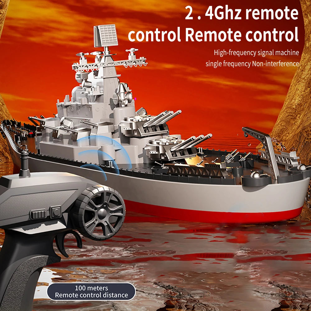 Remote Control Battleship Remote Control Boat 2.4GHz Waterproof Large Size Ship Low Battery Alarm /off Water Power Outage Simula