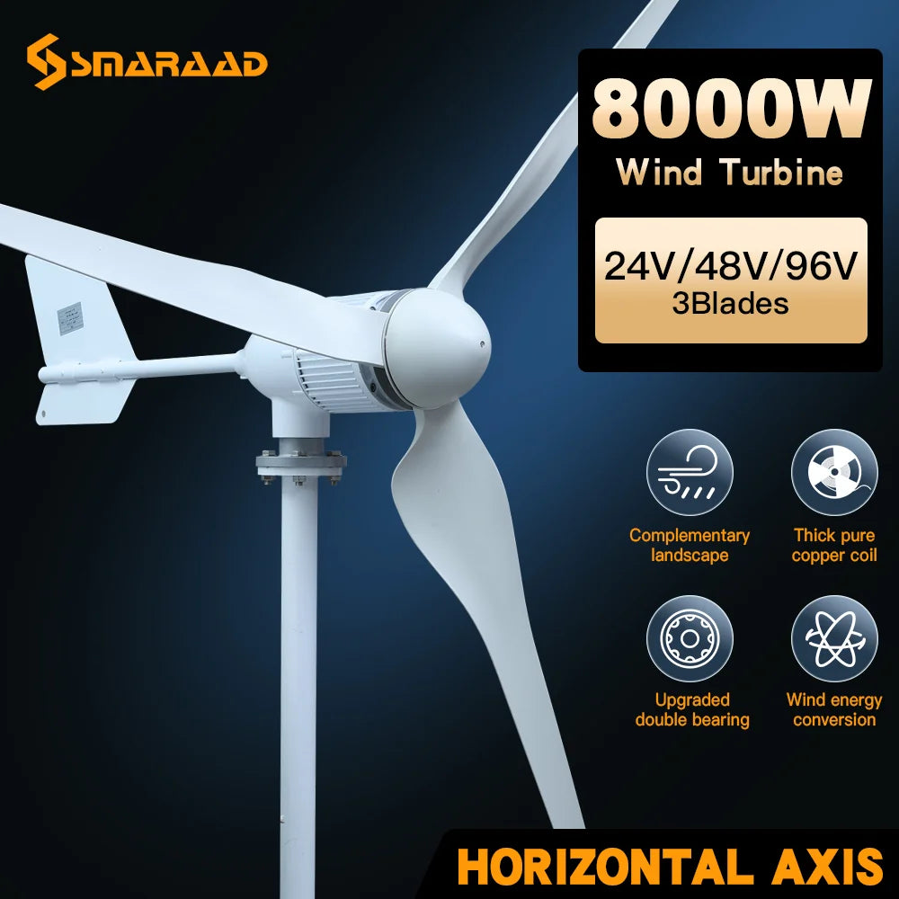 Fast Delivery In Poland More Powerful 8000w Horizontal Wind Turbine Generator 48v 96v Low  Windmill With Controller Free Power