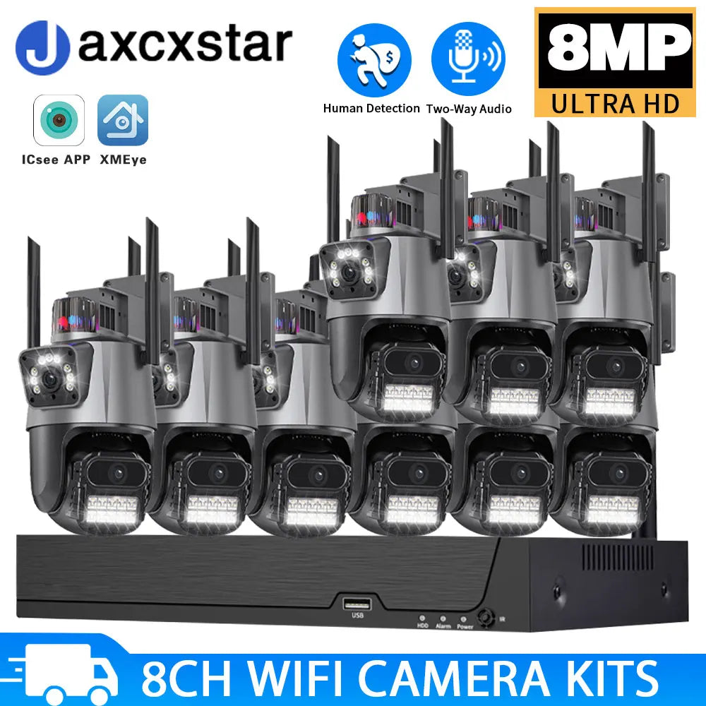 Wifi Surveillance Cameras System 8CH WIFI NVR 4K HD Waterproof Outdoor Wireless Security Camera Kit PTZ Two Way Audio ICSee APP
