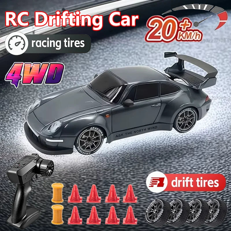 RC Drift Car 2.4GHz 1:24 Scale 20KM/H 4WD High Speed Remote Control Cars Vehicle with LED Lights Drifting Tires Racing Sport Toy