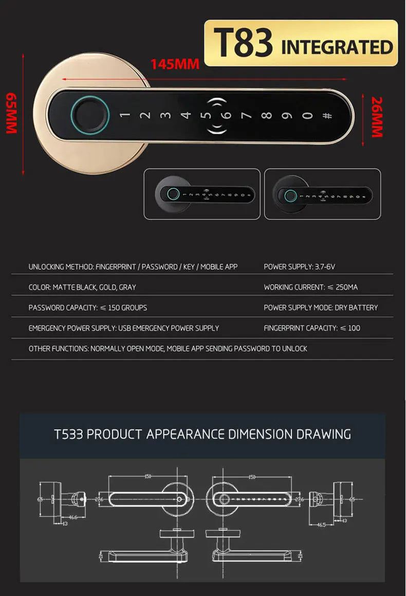 Smart Fingerprint Door Lock Handle for Home Apartment With Key card Digital Door Lock Keypad Keyless Entry electronic lock