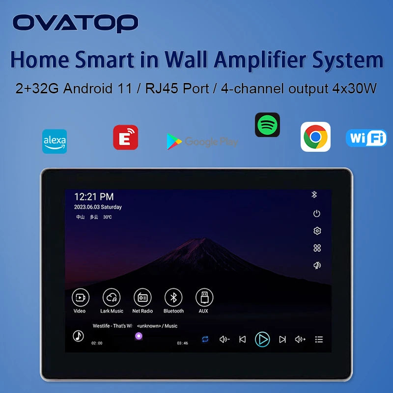 Smart home audio system 7 inch touch screen in wall amplifier WIFI Bluetooths sound music player ALEXA control panel Stereo Amp