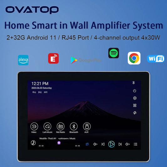 Smart home audio system 7 inch touch screen in wall amplifier WIFI Bluetooths sound music player ALEXA control panel Stereo Amp