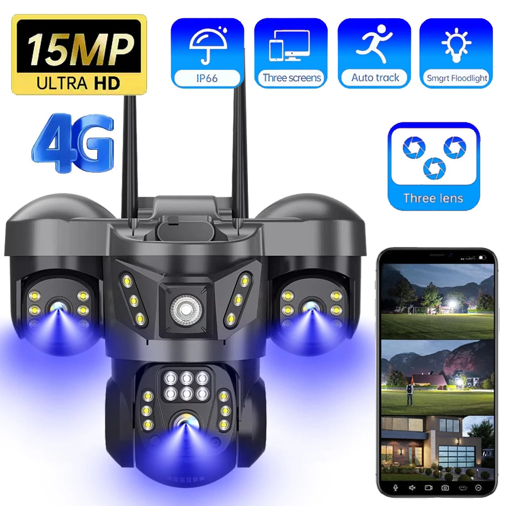 Security Cameras 4G SIM Card Wireless IP CCTV Outdoor 360 PTZ 2 Way Audio Cameras Motion Detection Alarm Smart Home Surveillance