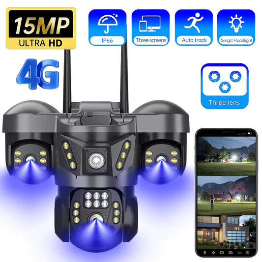 Security Cameras 4G SIM Card Wireless IP CCTV Outdoor 360 PTZ 2 Way Audio Cameras Motion Detection Alarm Smart Home Surveillance