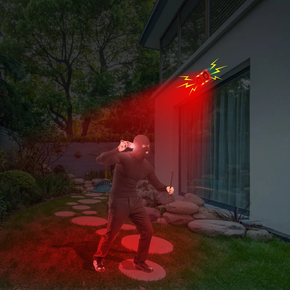 Solar alarm high power dual horn alarm light infrared induction flashing red and blue light animal repeller