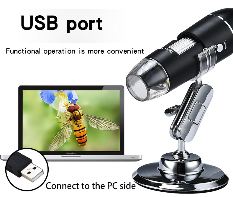 1600X 1000X USB Microscope Handheld Portable Digital Microscope USB Interface Electron Microscopes with 8 LEDs with Bracket