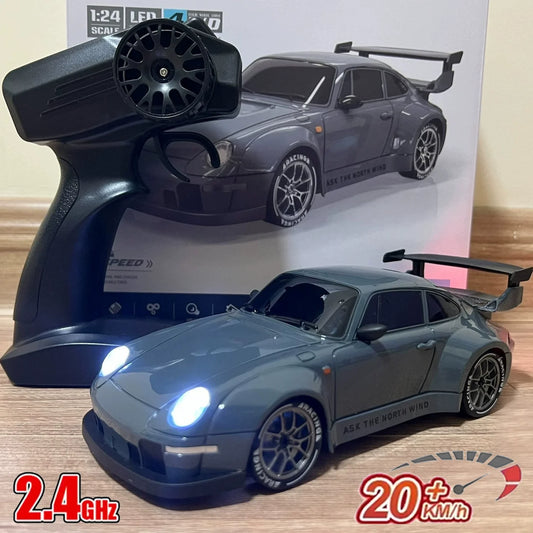 RC Cars 1/24 Remote Control Vehicle with LED Lights 2.4GHz 20KM/H 4WD High Speed RC Car Drifting Tires Racing Toy Gift Adult Kid