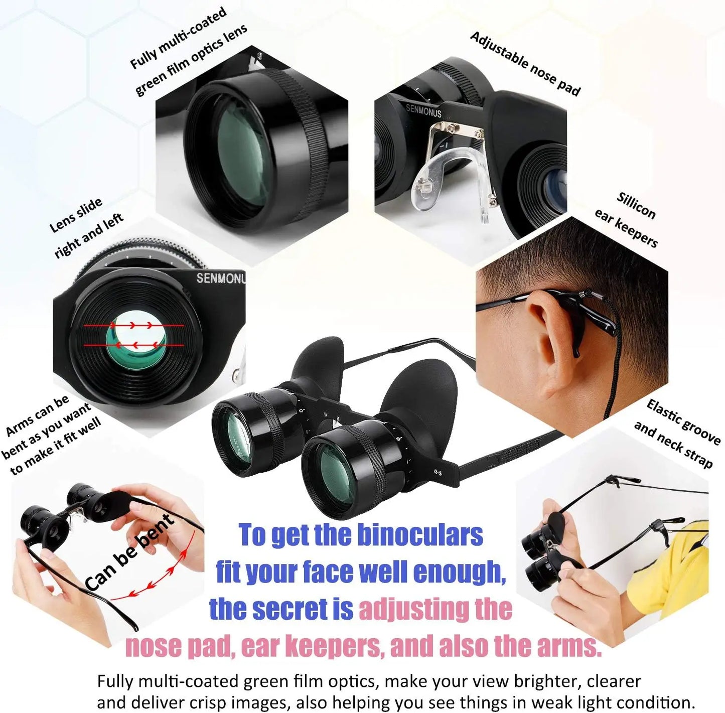 Fishing Binoculars for outdoor bird watching, fishing, sports, theater professional hands-free glasses HD portable telescope