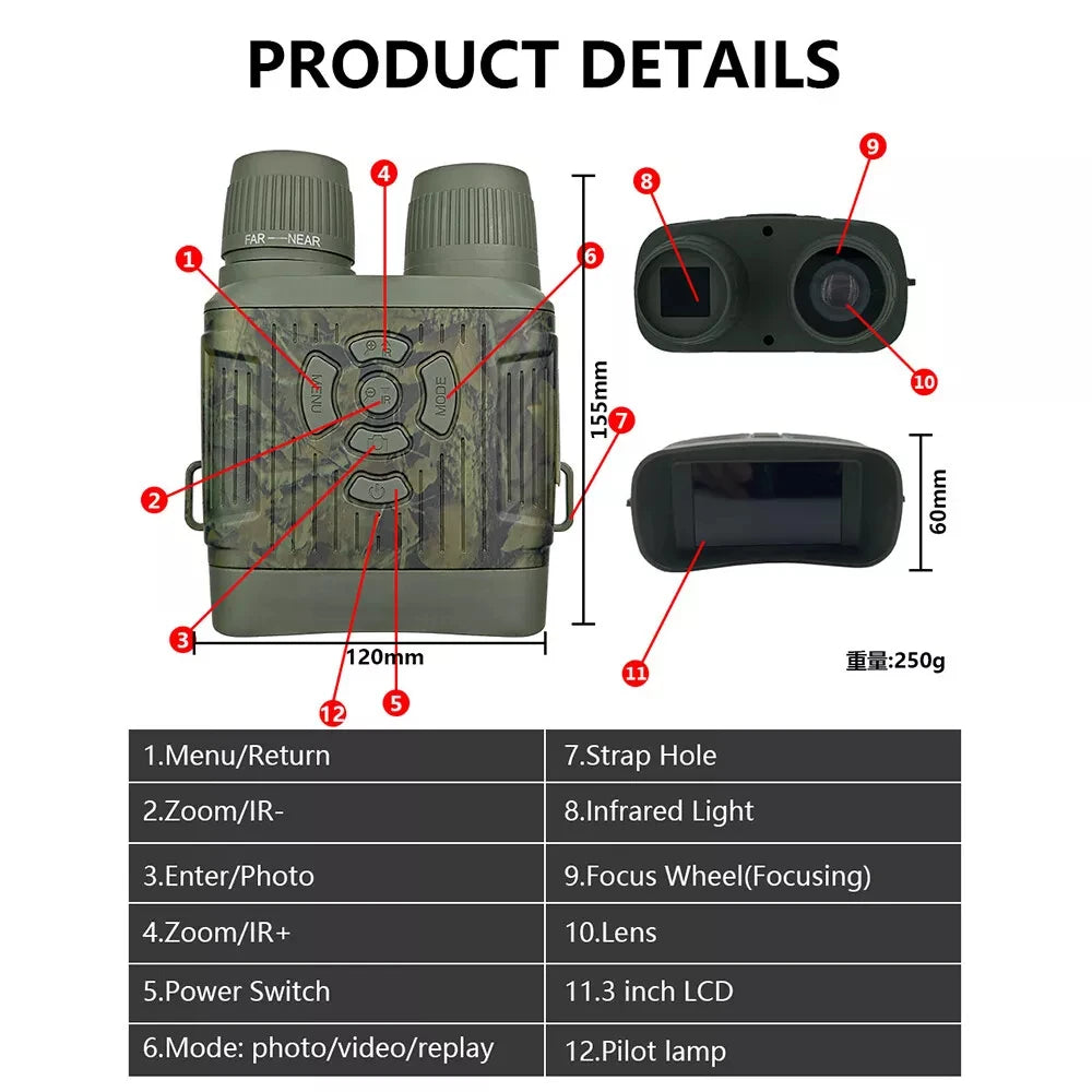 2.7K Night Vision Binocular Telescope 10x Digital Zoom Infrared Night Vision Device Telescope For Hunting Camping Video Record