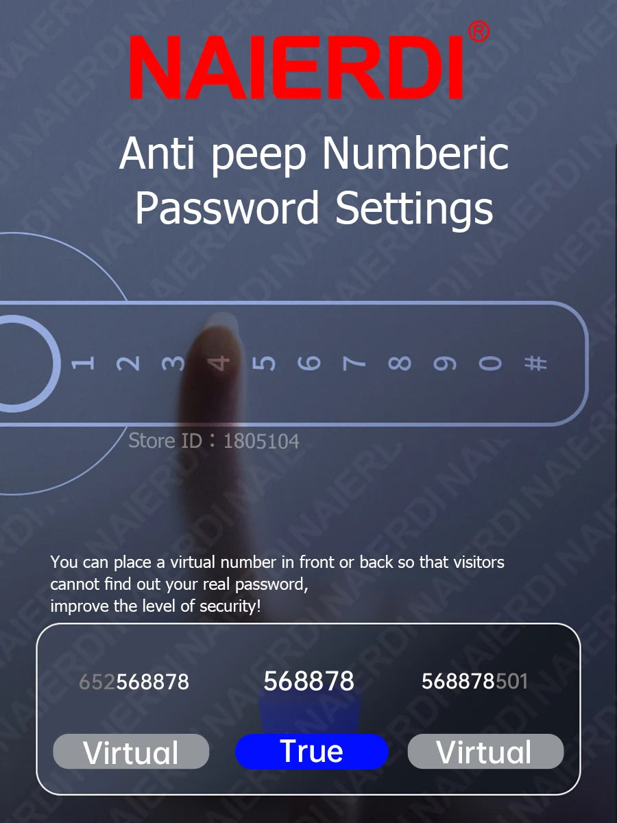 NAIERDI Smart Door Lock 5-1 Keyless Bluetooth Fingerprint Door Lock with Card Tuya APP Security Digital Door Lock with Handle