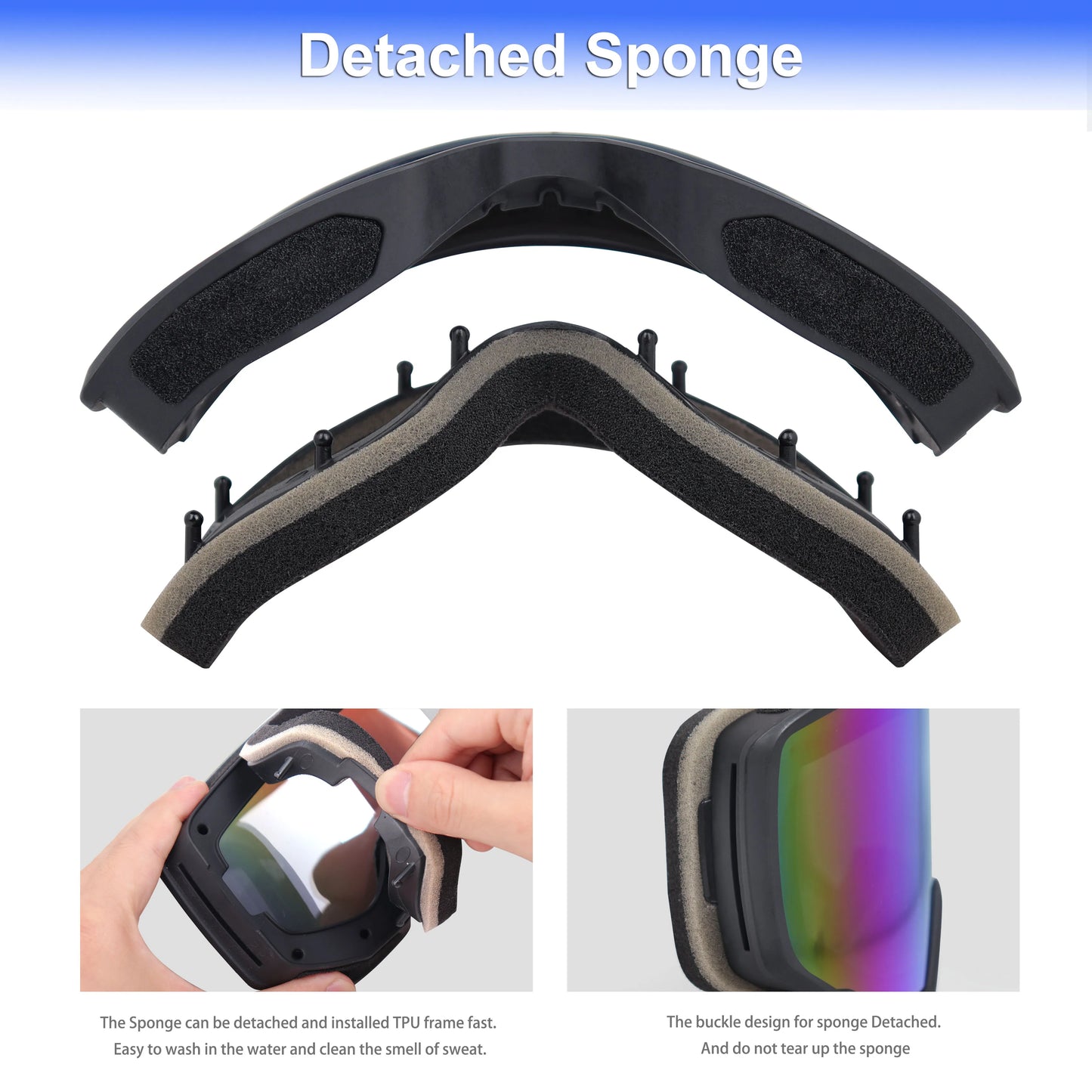 EXP VISION-Ski Goggles for Men and Women, OTG Anti Fog, UV Protection, Snowboard Glasses, Winter Eye Wear