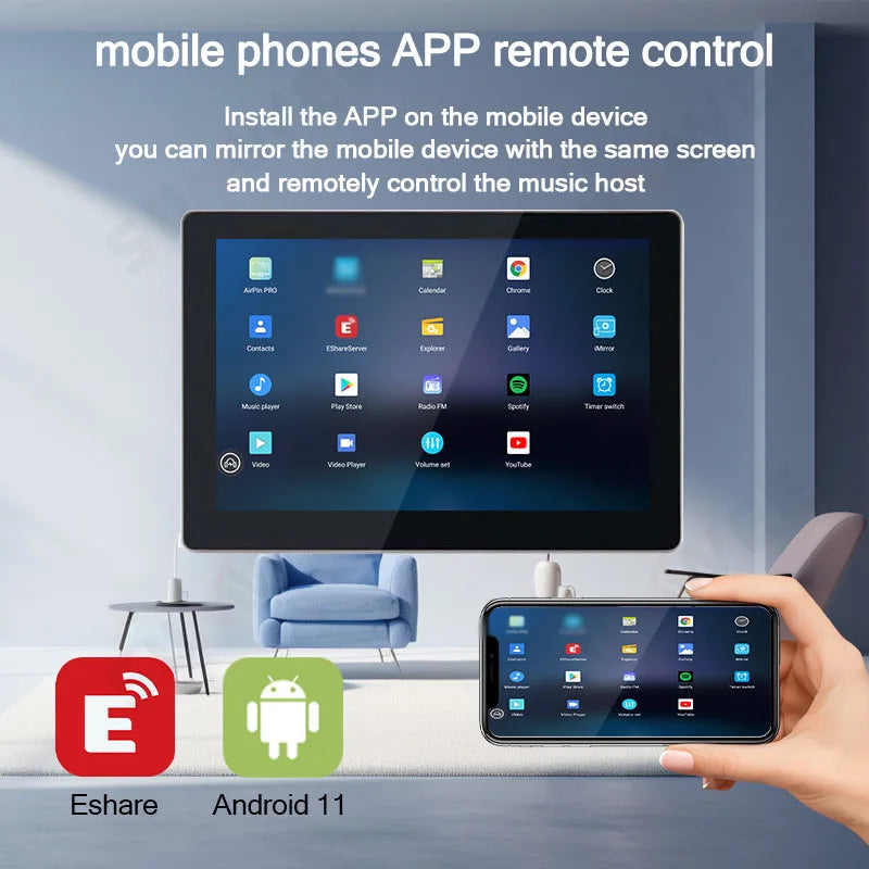 Smart home audio system 7 inch touch screen in wall amplifier WIFI Bluetooths sound music player ALEXA control panel Stereo Amp