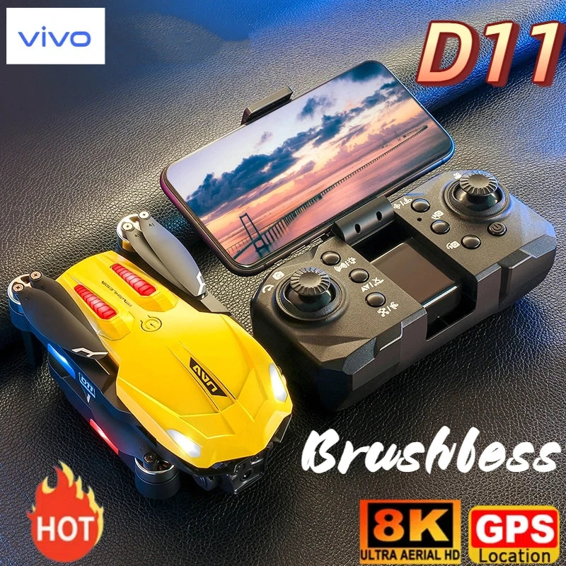 VIVO D11 Drone 8K Aerial HD Gradient Flowing Light Dual-Camera Omnidirectional Obstacle Avoidance Brushless Motor GPS UAV
