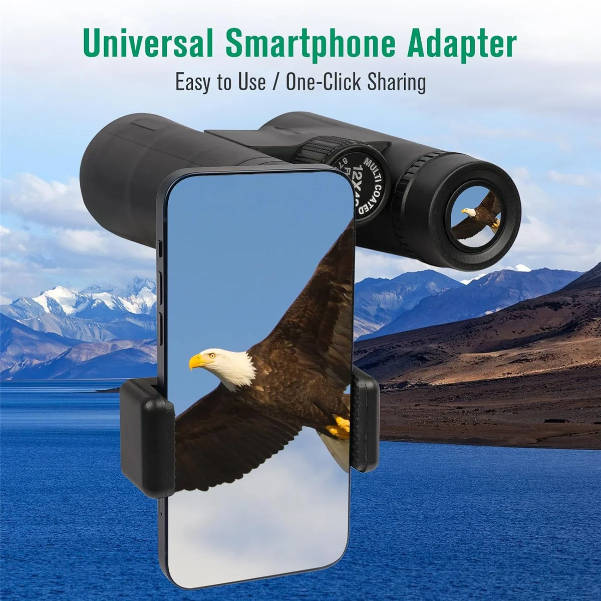 12x42 High Power Binoculars with Phone Adapter Waterproof Low Light Vision Binoculars for Bird Watching, Hunting, Travel
