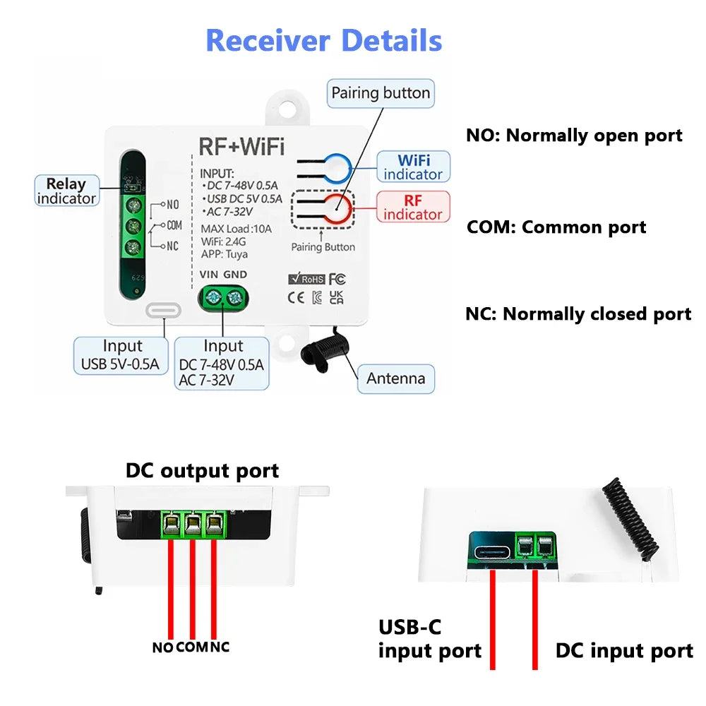 Smart home WiFi RF Wireless Remote Control light Switch Dry Contact Relay DC 12V 24V for universal garage door Electronic lock