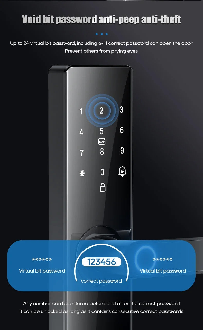 Smart Card Key Access and USB Emergency Charging Smartlock Smart Electronic Door Lock Fingerprint Biometrics Application Control