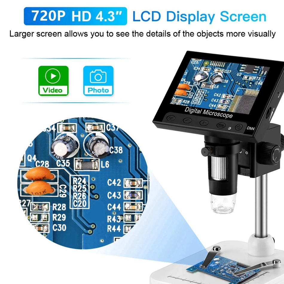 Elikliv EDM9 7 Inch 1080P LCD Digital Microscope 50X-1200X Soldering Electronics Microscopes With LED Lights Support PC Computer