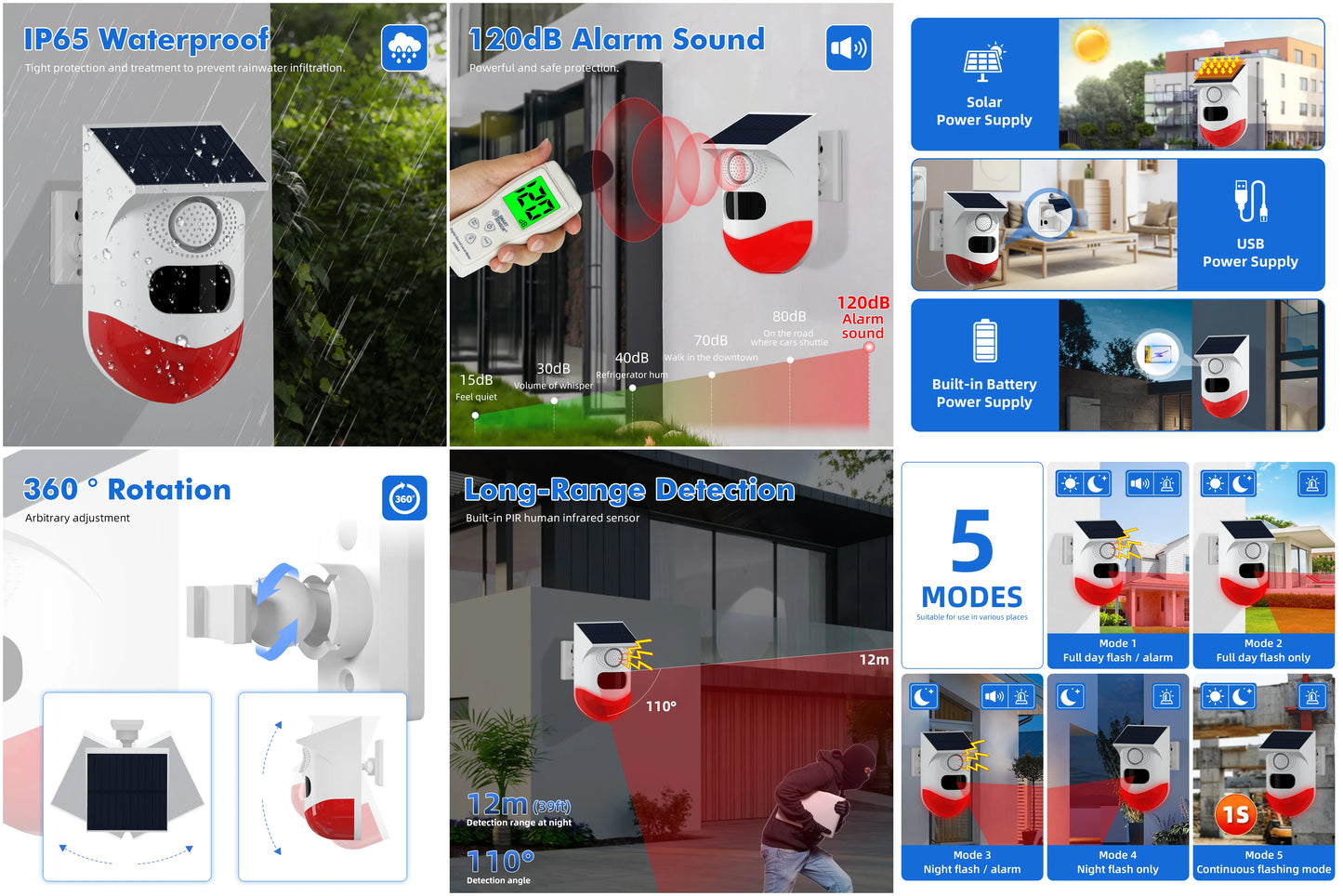 Independent Outdoor Solar Infrared Alarm 120dB Wireless Anti-theft Waterproof Animal Drive Outdoor Sound And Light Alarm Signal