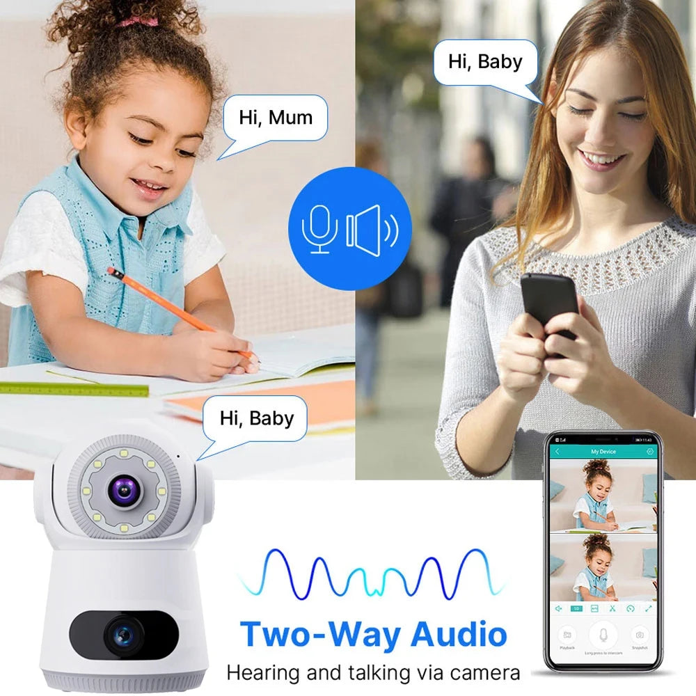 4G Security Camera with SIM Card 8MP 4K Dual Lens Two-Way Audio Indoor Baby Monitor Home CCTV Surveillance Night Vision