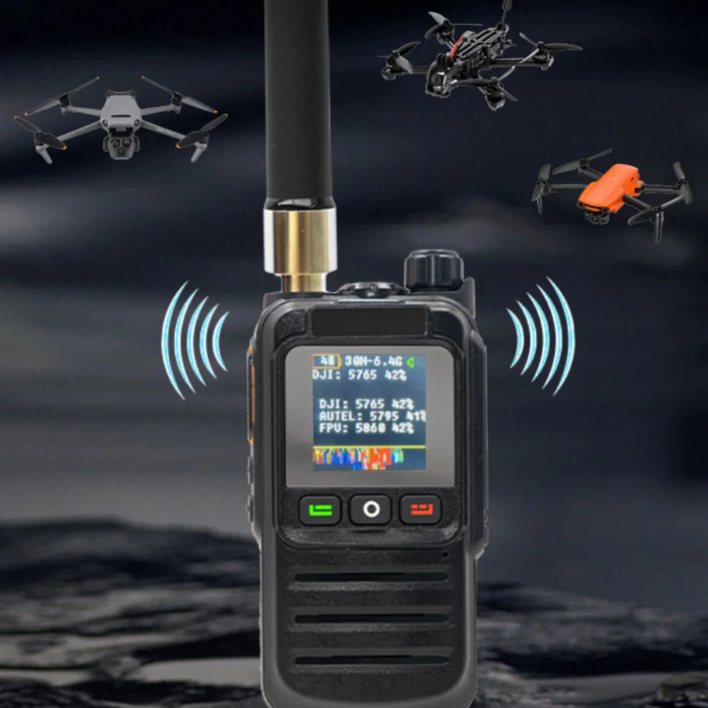 Drone Detector Anti Drone Detection 3 Language 30MHz-6.4GHz Ultra Wide Range Built-in 6000mah Battery for UAV Accurate Detection