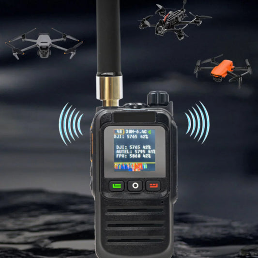 Drone Detector Anti Drone Detection 3 Language 30MHz-6.4GHz Ultra Wide Range Built-in 6000mah Battery for UAV Accurate Detection