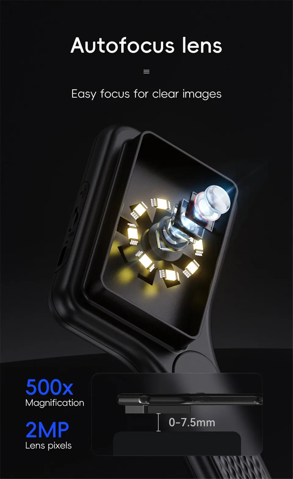 500X Digital Microscope 3-inch IPS Handheld Microscope Magnifier 2 Megapixel Magnifying Glass with 8Leds for Electronics Repair