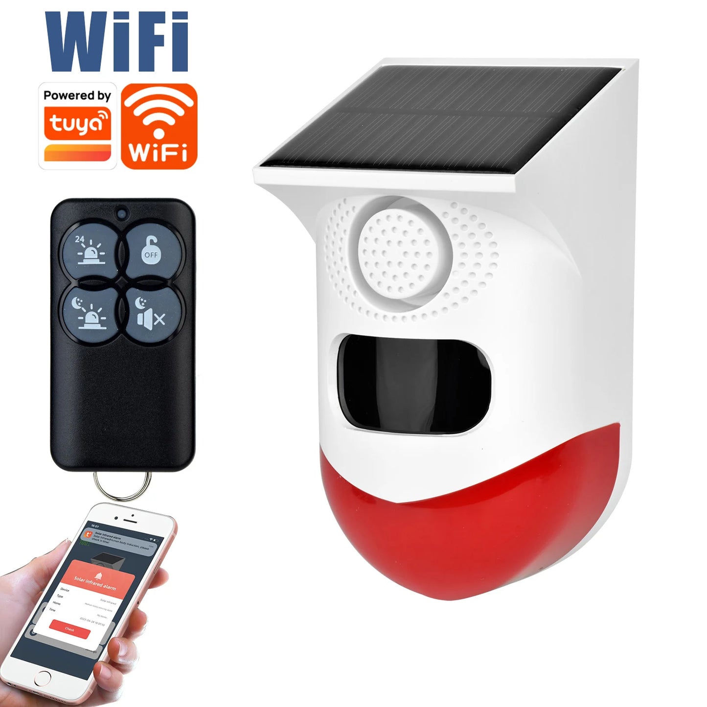 SMARSECUR WiFi Tuya Smart Outdoor Charging Security Sound Alarm Detector Sensor Farm Garden Solar Infrared Siren Solar