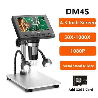 Elikliv EDM9 7 Inch 1080P LCD Digital Microscope 50X-1200X Soldering Electronics Microscopes With LED Lights Support PC Computer