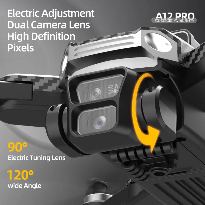 A12 PRO Drone: 360° Laser Avoidance, 3-Cam Electric Adjust, Brushless Motor, Optical Flow Follow, Foldable High-Perf