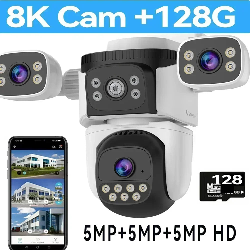 10K 20MP Three Screen Home Security WiFi Cam 360° PTZ 10X Zoom CCTV Wireless Surveillance IP Cam Security Protection Video Cam
