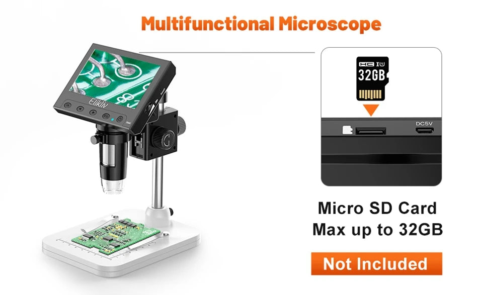 Elikliv EDM9 7 Inch 1080P LCD Digital Microscope 50X-1200X Soldering Electronics Microscopes With LED Lights Support PC Computer
