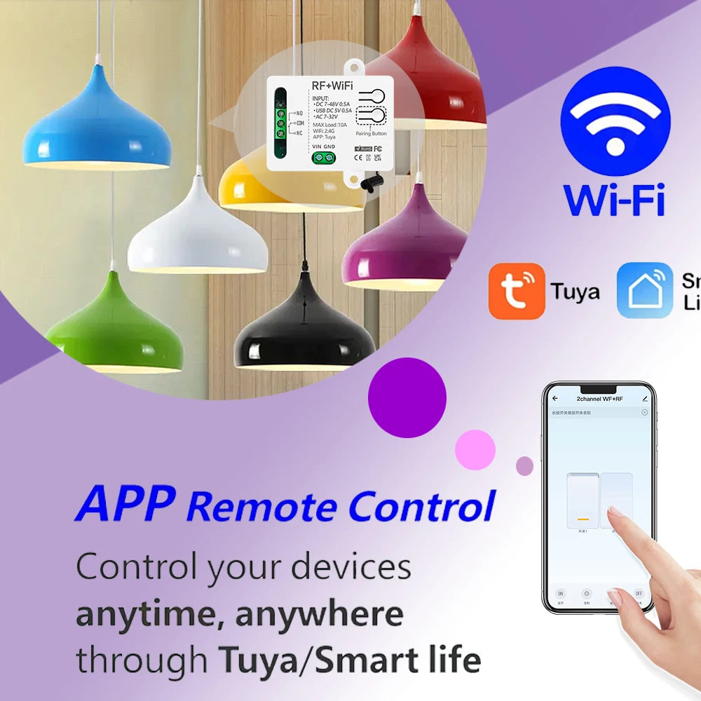 Smart home WiFi RF Wireless Remote Control light Switch Dry Contact Relay DC 12V 24V for universal garage door Electronic lock