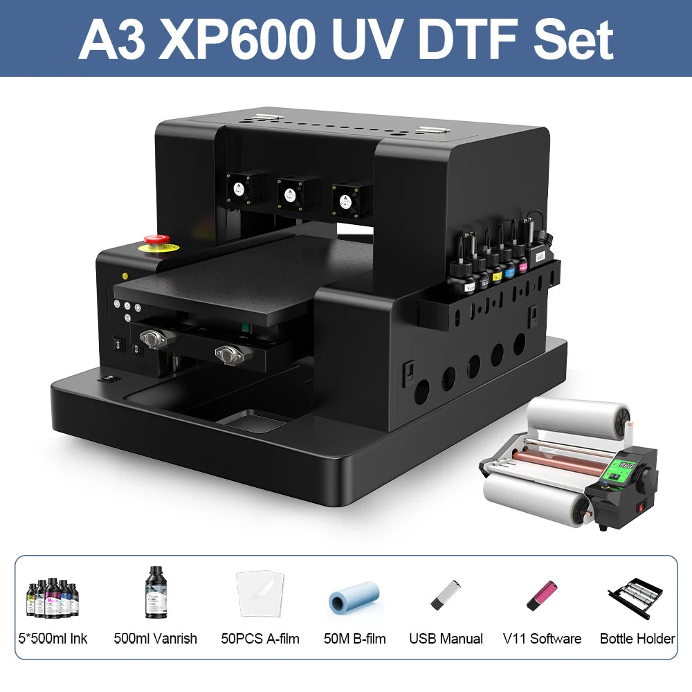 A3 UV Printer with XP600 Printhead UV Flatbed Printer For Bottle Case Acrylic Glass UV DTF AB Film Transfer Sticker UV Printer