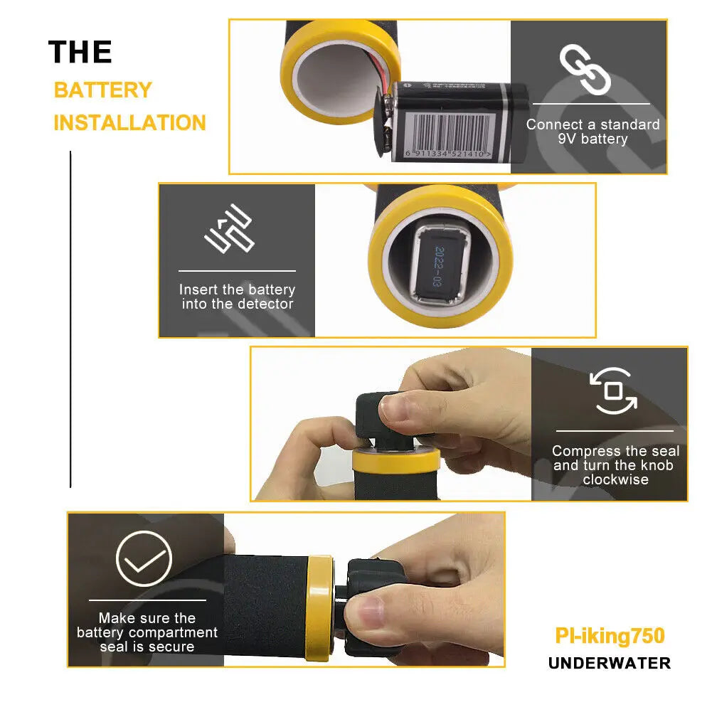 Underwater Diving Metal Detector, Fully Waterproof, Hand, Coil Design, Pinpointer, PI-iking-750, 30 m