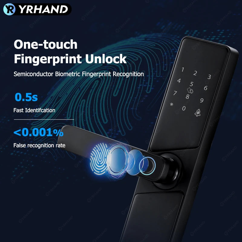 9 languages Smart Electronic Door Lock with Biometric Fingerprint  Interface Tuya Wifi Compatible Home Security