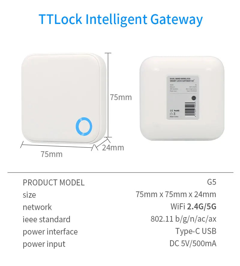 Smart Home Hub Remote WIFI Gateway Bluetooth Mesh 5GHz 2.4GHz Door Lock Gateway G5 for TTHotel TTLOCK APP Hotel Smart Lock Hub