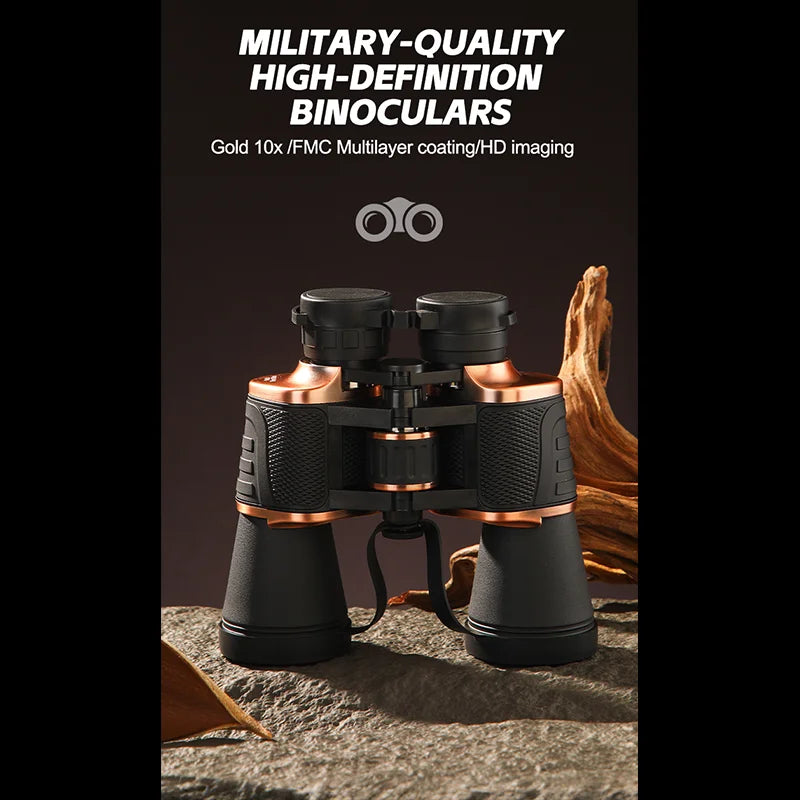 Bronze-colored high-definition 10x 10X50 binoculars, FCM broadband coated, 50MM large objective lens, 25MM large eyepiece