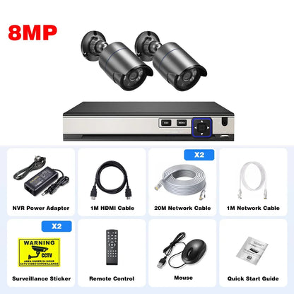 CCTV Security Camera System H.265 4K Audio Record IP66 Outdoor Waterproof 8MP IP Camera POE Video Surveillance Kit Onvif XMEYE