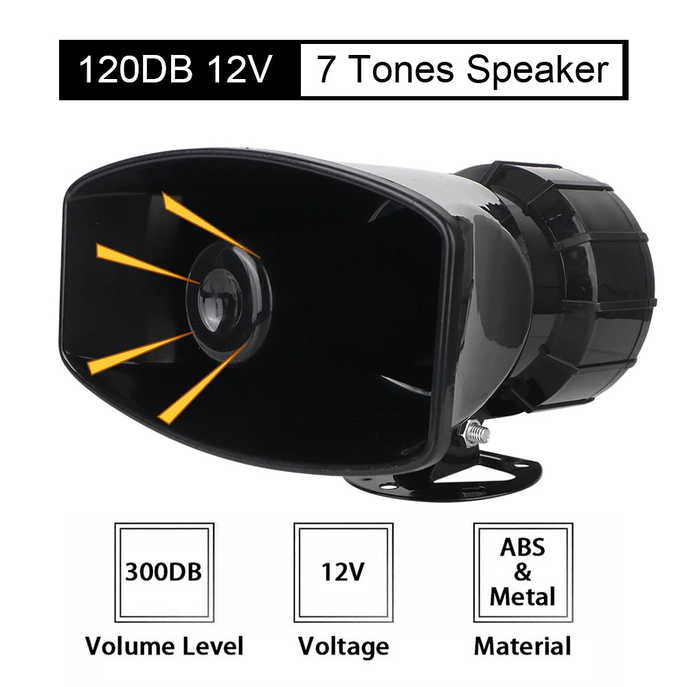 Police Siren Air Horn Speaker Multi-tone & Claxon Horn Car Warning Alarm Megaphone 120DB Loud 12V 100W 7 Sounds Car Horn