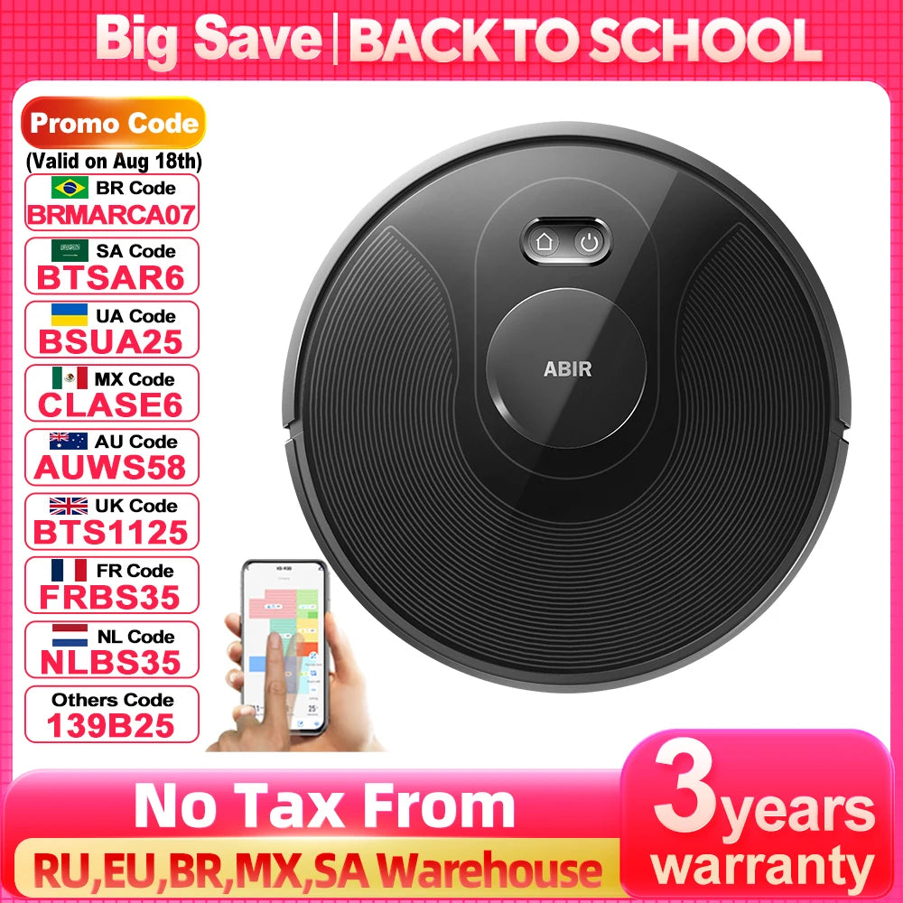 ABIR X8 Robot Vacuum Cleaner ,Laser System, Multiple Floors Maps, Zone Cleaning,Restricted Area Setting for Home Carpet Cleaning