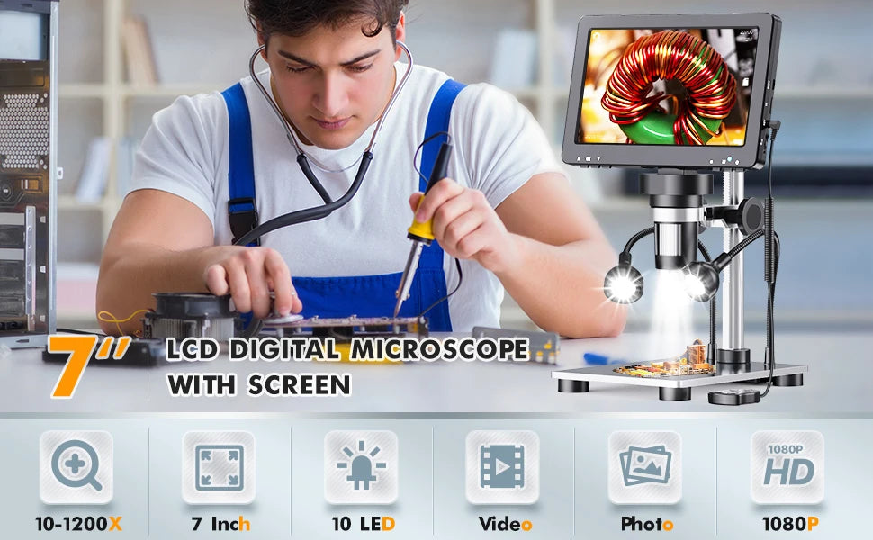 Elikliv EDM9 7 Inch 1080P LCD Digital Microscope 50X-1200X Soldering Electronics Microscopes With LED Lights Support PC Computer