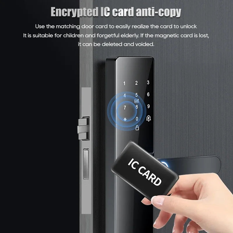 Smart Card Key Access and USB Emergency Charging Smartlock Smart Electronic Door Lock Fingerprint Biometrics Application Control