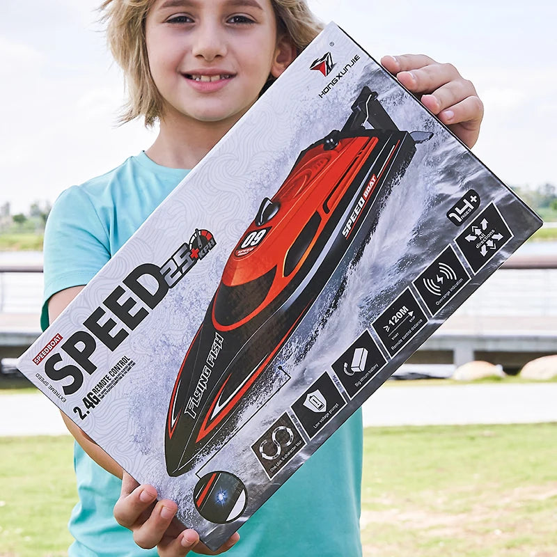 RC Boat, 2.4GHz RC Boats For Pool And Lakes, Boat Bath Toys, 25km/h High Speed Ultra-distance control LED Light Speedboat
