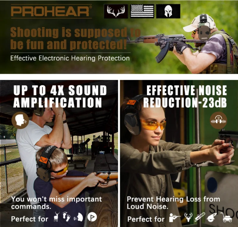 PROHEAR Shooting Electronic Earmuffs Active Noise Cancellation Professional Ear Protection Hearing Protection for Hunting