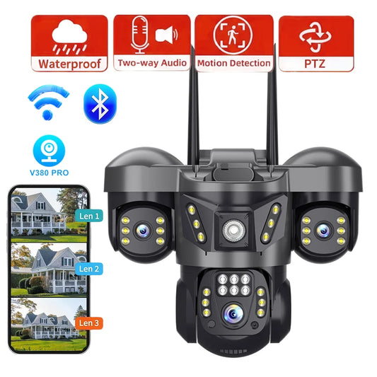WiFi Security Camera 3 Lens Outdoor Protection 15MP HD Night Vision PTZ Rotate CCTV Cameras Motion Detection Video Surveillance