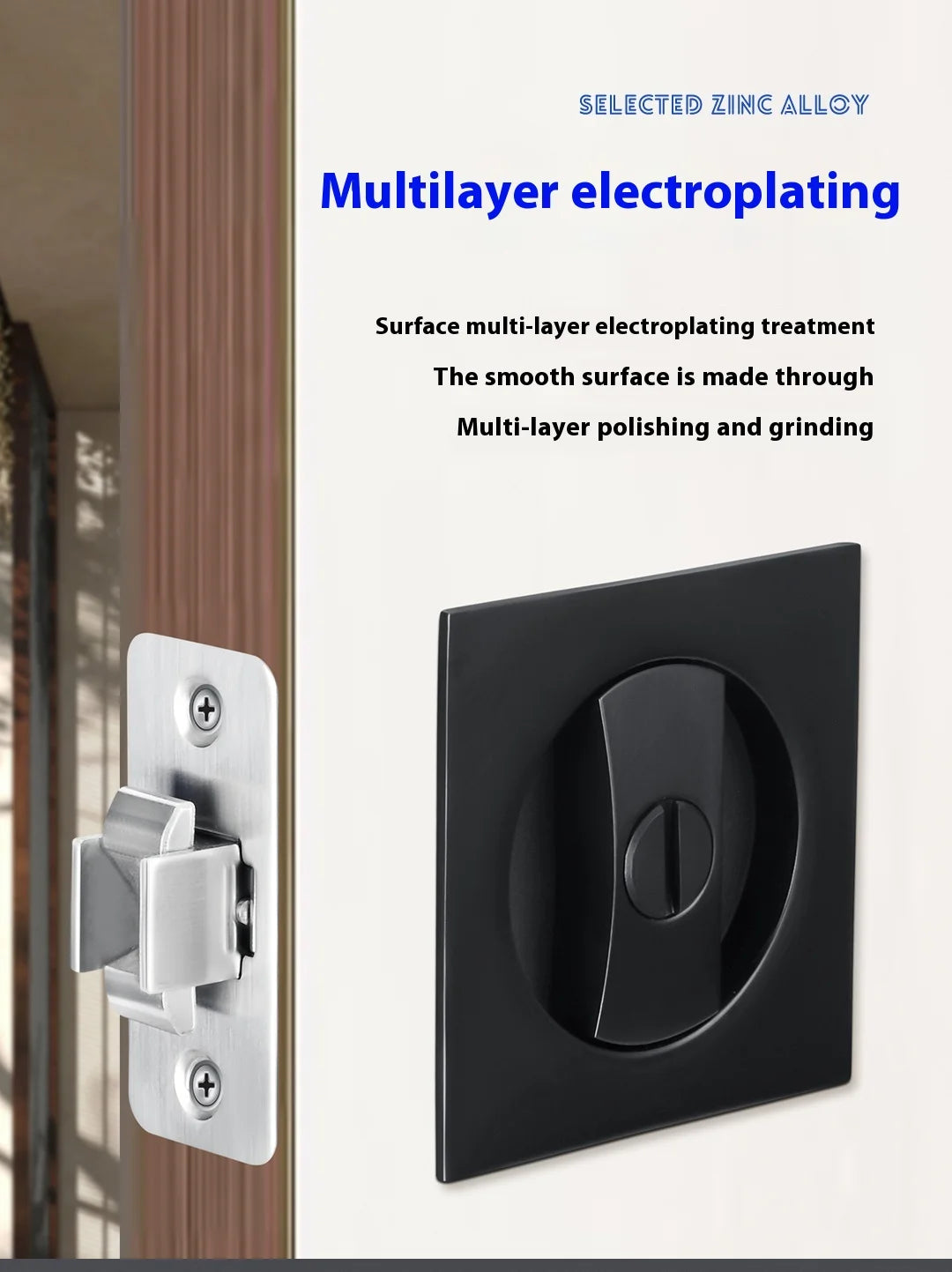 Slider door lock; square sliding door lock for home bedroom and bathroom with double hooks