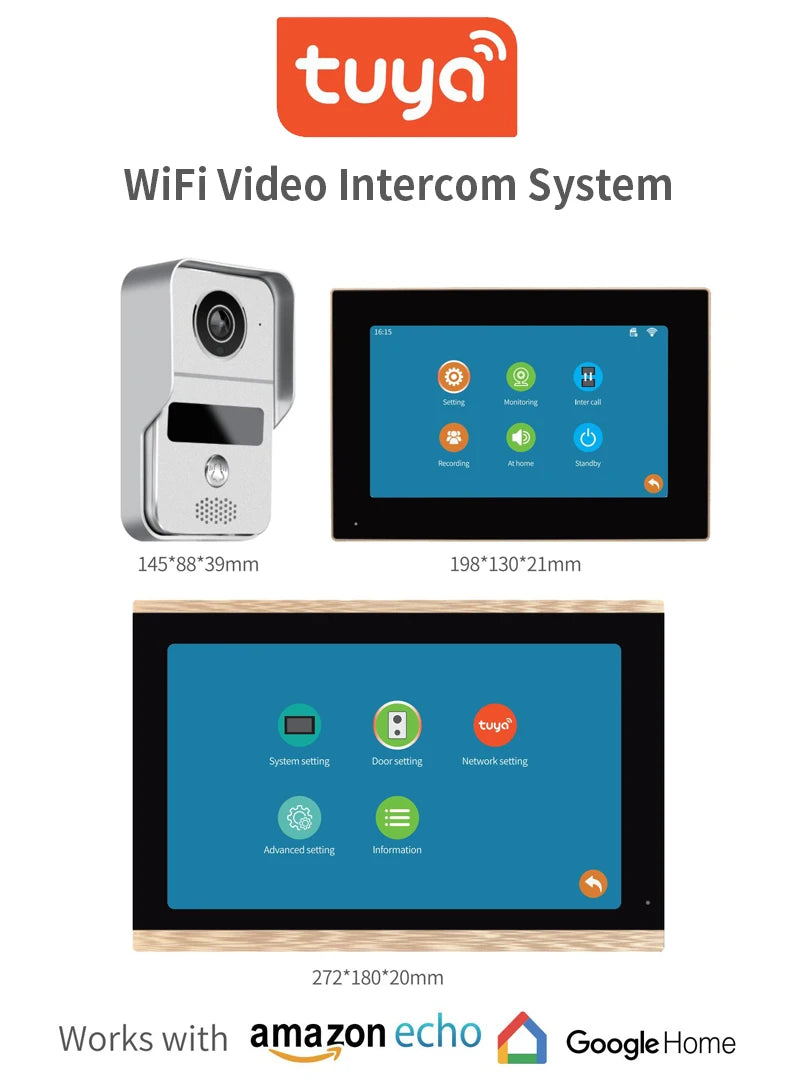 7 Inch Tuya Video Doorbell WiFi Outdoor Door Bell Waterproof IP65 Intercom Smart Home  Door Phone Camera