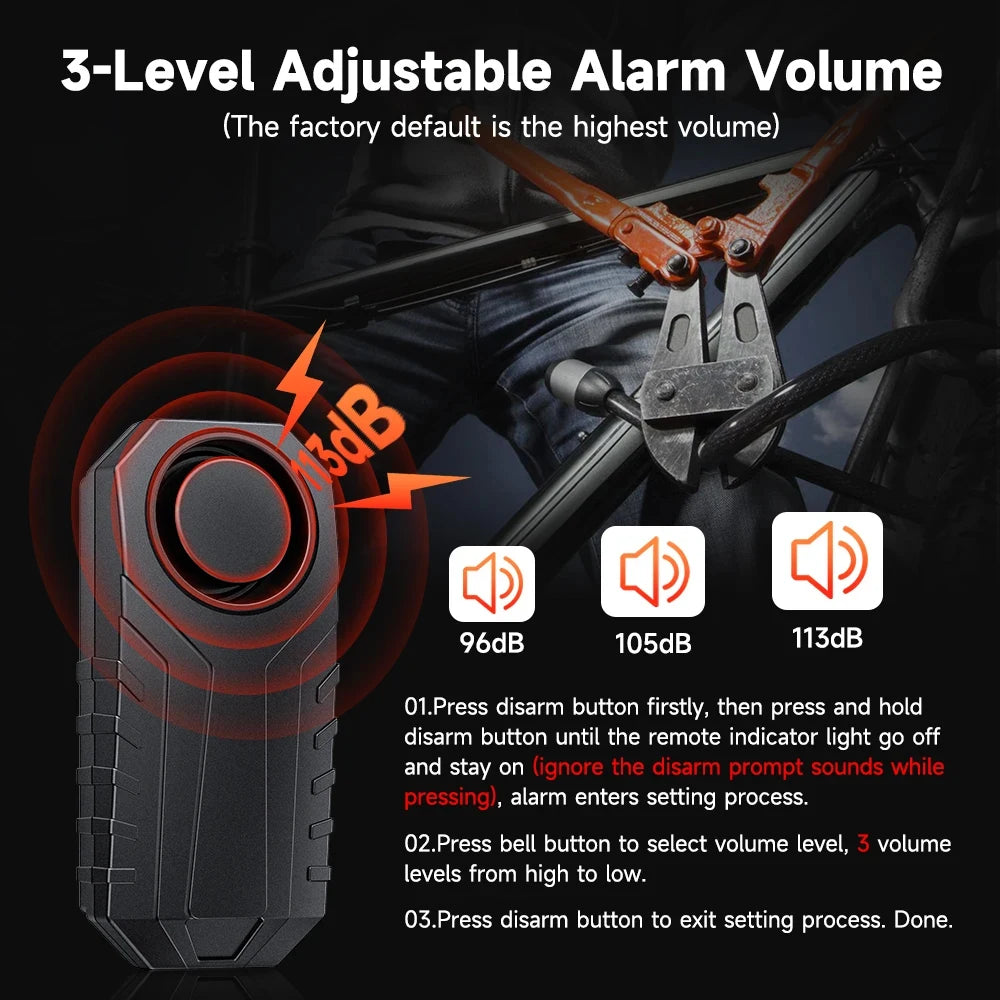 Awapow Bicycle Alarm 113dB Waterproof Motorcycle Security Burglar Wireless Remote Control Electric Scooter Bike Anti theft Alarm