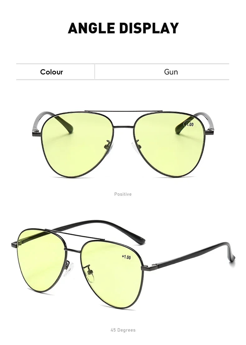 Retro Double Beam Large Frame Presbyopia Glasses Night Vision Photochromic Multifocal Reading Glasses Anti Blue Light Eyeglasses